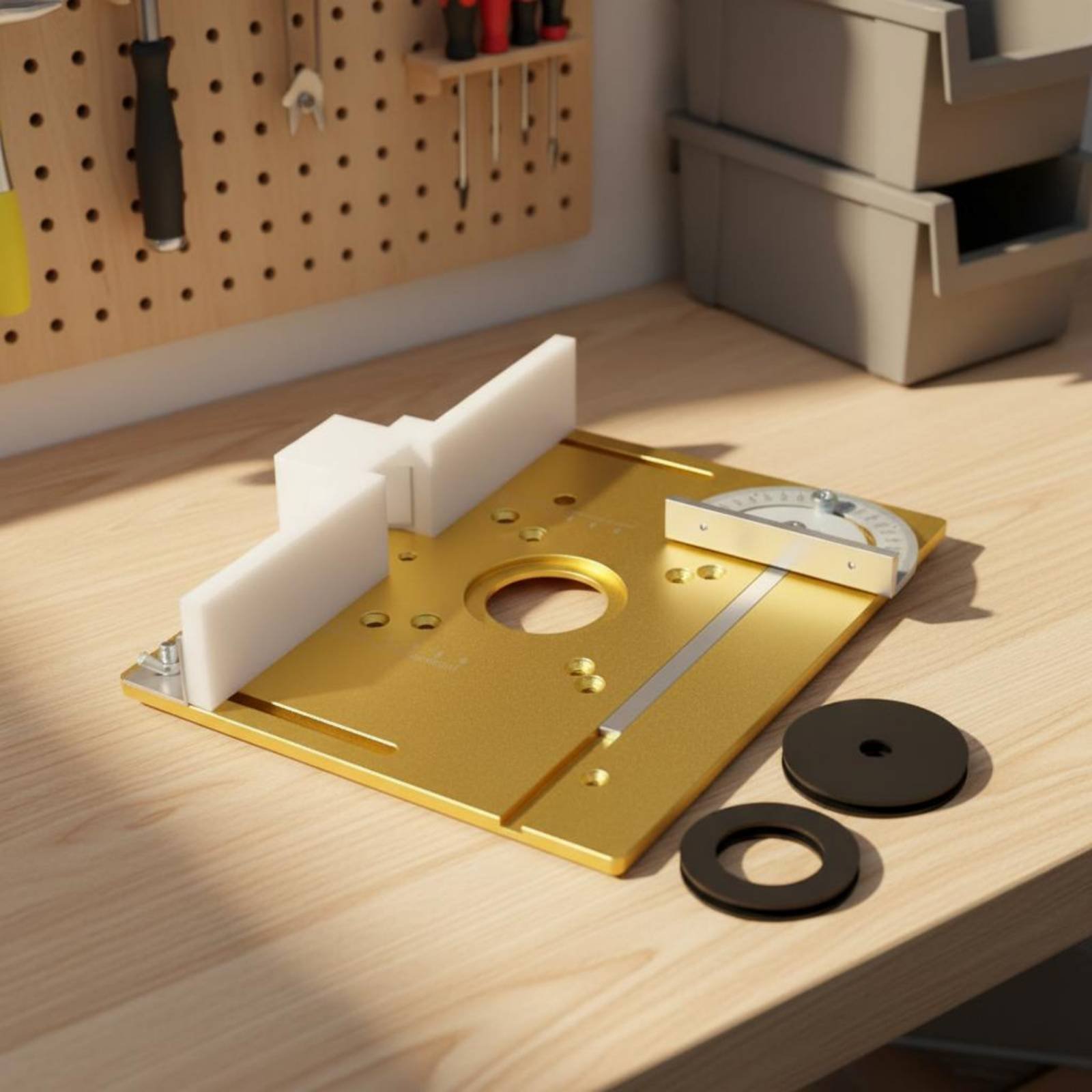 Router Table Insert - แผ่นแทรกโต๊ะเราเตอร์อะลูมิเนียม แผ่นพลิกเราเตอร์ทนทานต่อการสึกหรอ อุปกรณ์เสริมเครื่องมือไฟฟ้า ตัวนำมุมแบบสเกลแม่นยำ สำหรับช่าง DIY