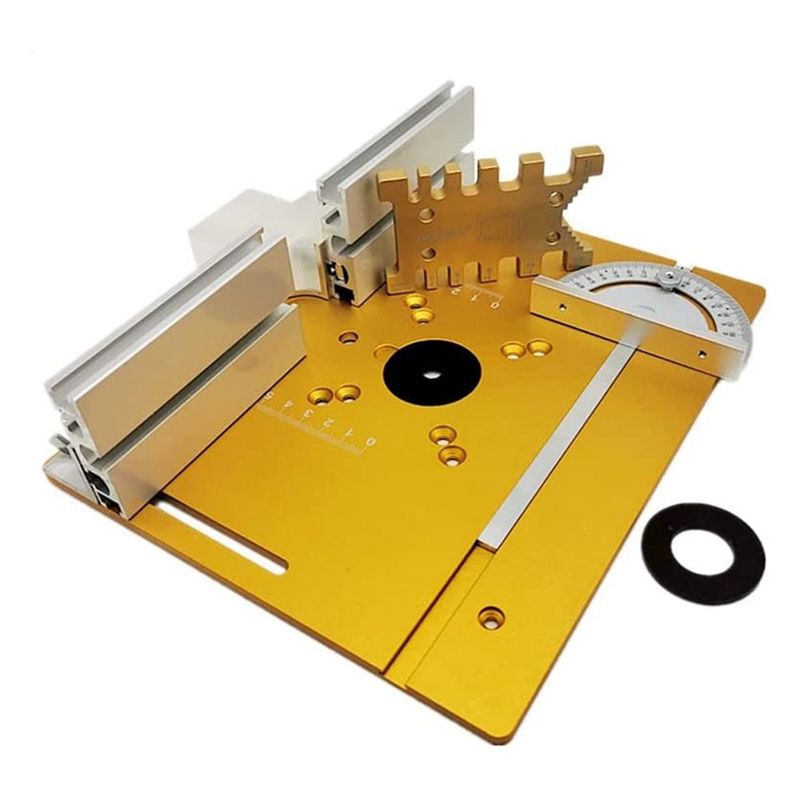 Router Table Insert - แผ่นอะลูมิเนียมเสริมสำหรับโต๊ะเราเตอร์ WORTHOWN พร้อมเกจวัดมุมเอียง เกจวัดเดือย และรั้วสำหรับโต๊ะทำงาน เครื่องเราเตอร์ไม้
