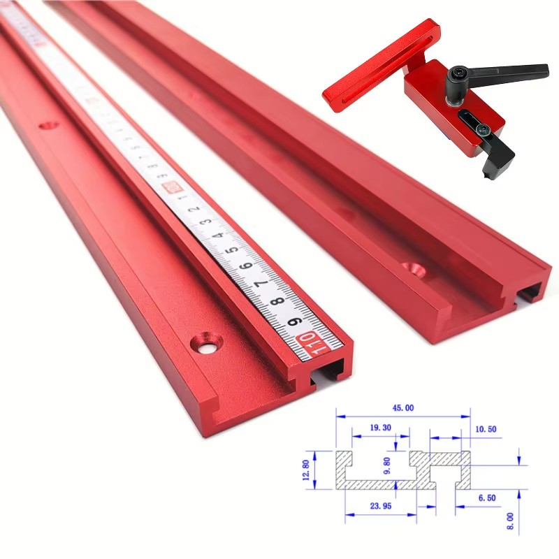 Router Table Insert - รางอลูมิเนียมอัลลอยด์แบบ T-tracks รุ่น 45 พร้อมตัวหยุดรางแบบมาตรฐาน สำหรับงานไม้