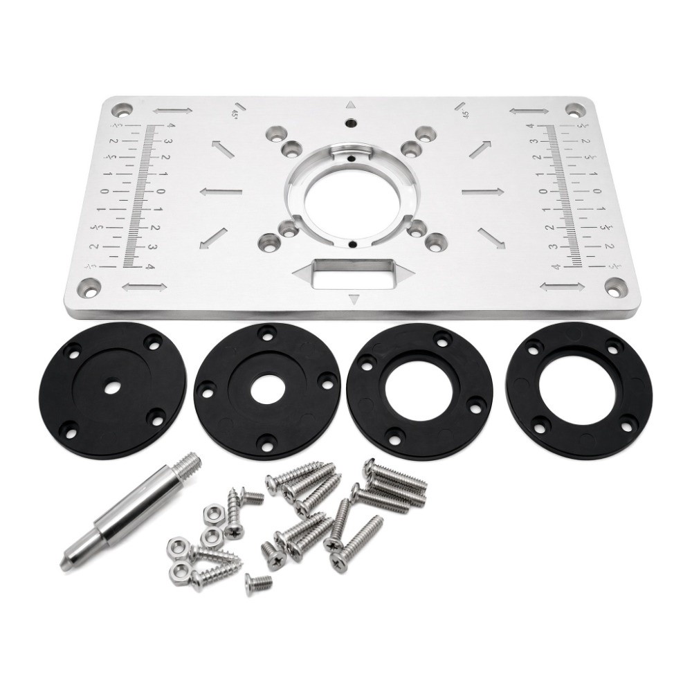 Router Table Insert - แผ่นแทรกโต๊ะเราเตอร์อะลูมิเนียมอัลลอย สีเงิน พร้อมวงแหวน สำหรับโต๊ะเราเตอร์ DIY ขนาด
