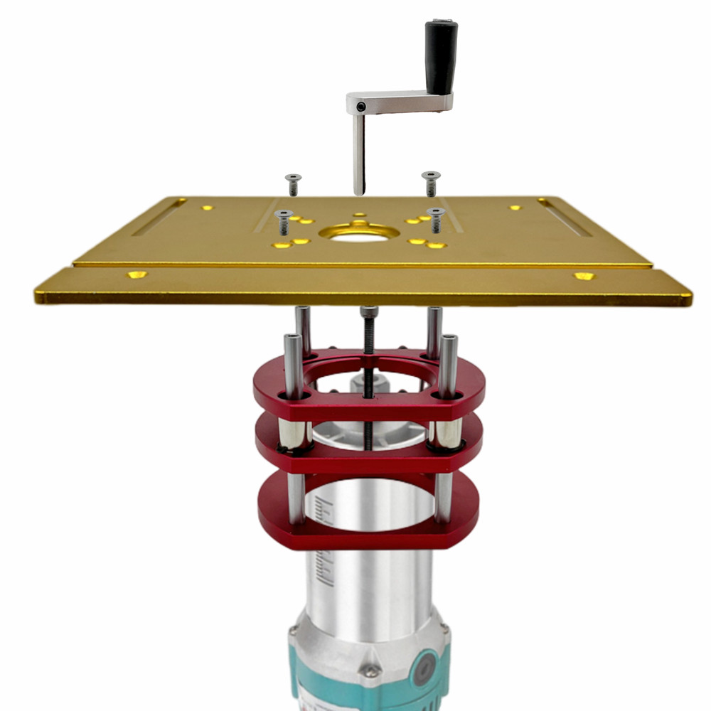 Router Table Insert - ชุดยกเราเตอร์อะลูมิเนียมพร้อมแผ่นเสริม ใช้ได้กับมอเตอร์ทริมเมอร์ขนาดเส้นผ่านศูนย์กลาง 65 มม. อุปกรณ์เสริมสำหรับโต๊ะเราเตอร์งานไม้
