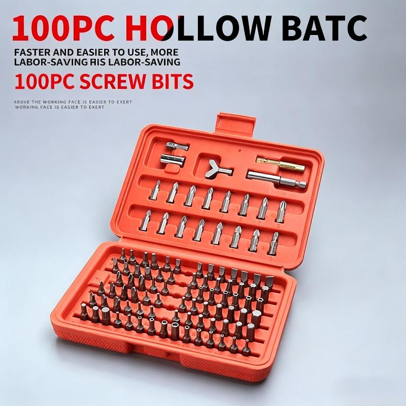 Tools Use In The Workshop - ชุดดอกไขควง 100 ชิ้น, ชุดดอกไขควงแบบกลวงพร้อมด้ามต่อสำหรับสว่านและใช้งานในบ้าน, รถยนต์, โรงงาน,