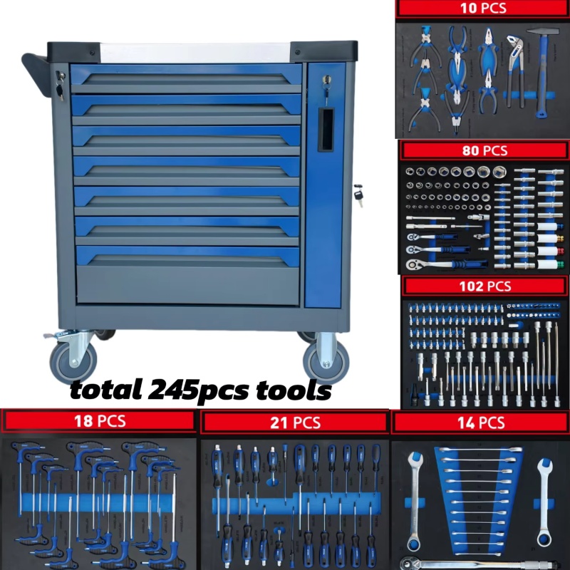 Workshop Tools Cabinet - ตู้เก็บเครื่องมือเหล็กแบบมีล้อเลื่อน 7 ลิ้นชัก พร้อมกุญแจล็อค สำหรับเก็บของในโรงรถ รับน้ำหนักได้