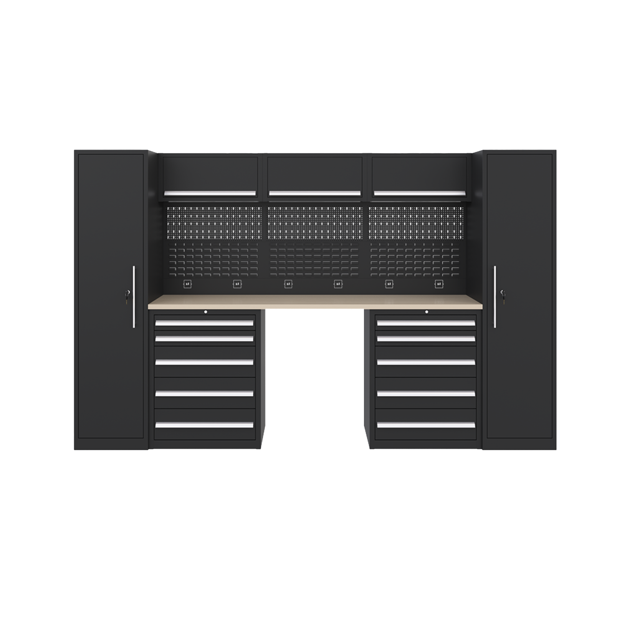 Workshop Tools Cabinet - ระบบตู้เก็บเครื่องมือแบบโมดูลาร์เกรดอุตสาหกรรม พร้อมโต๊ะทำงานและอุปกรณ์จัดเก็บเครื่องมือครบชุดสำหรับโรงงาน