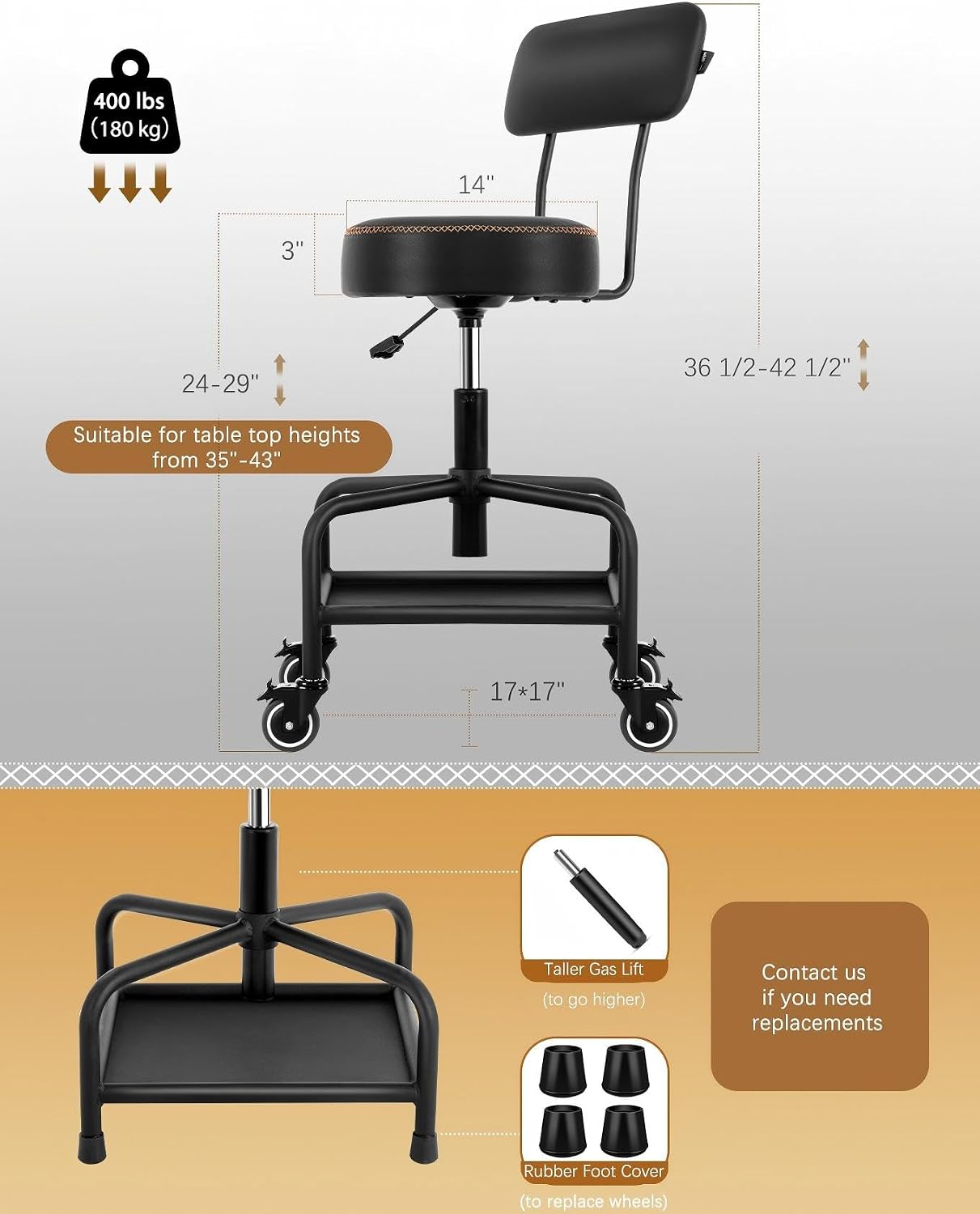 เก้าอี้ช่างแบบมีล้อเลื่อนพร้อม - Tools Mechanical Workshop บทวิจารณ์และราคา